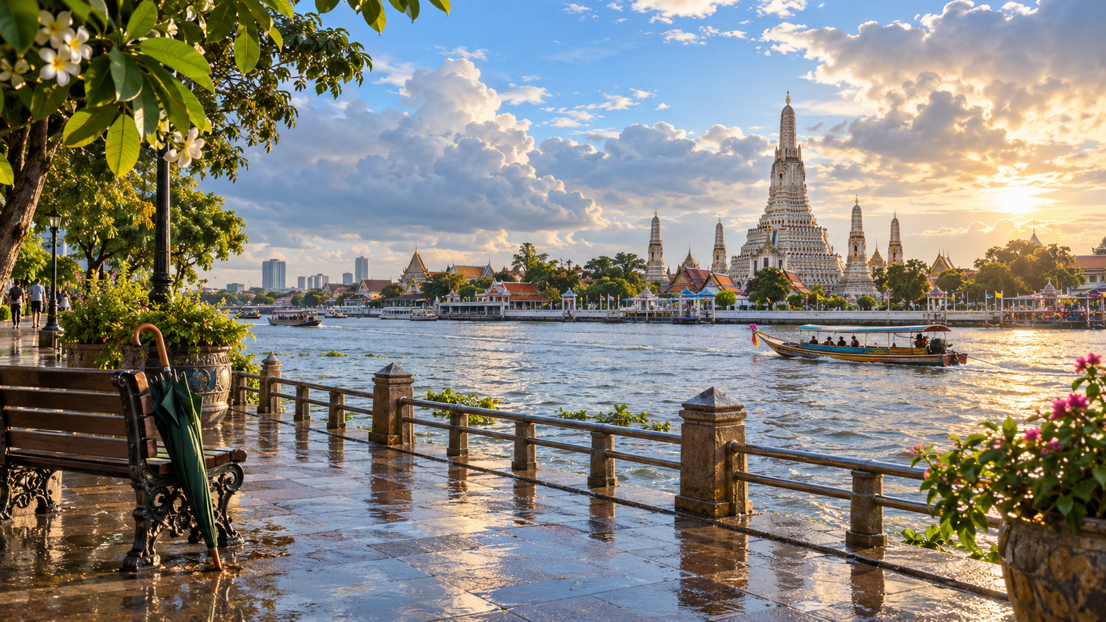 Wat Arun and Chao Phraya River in Bangkok after rain