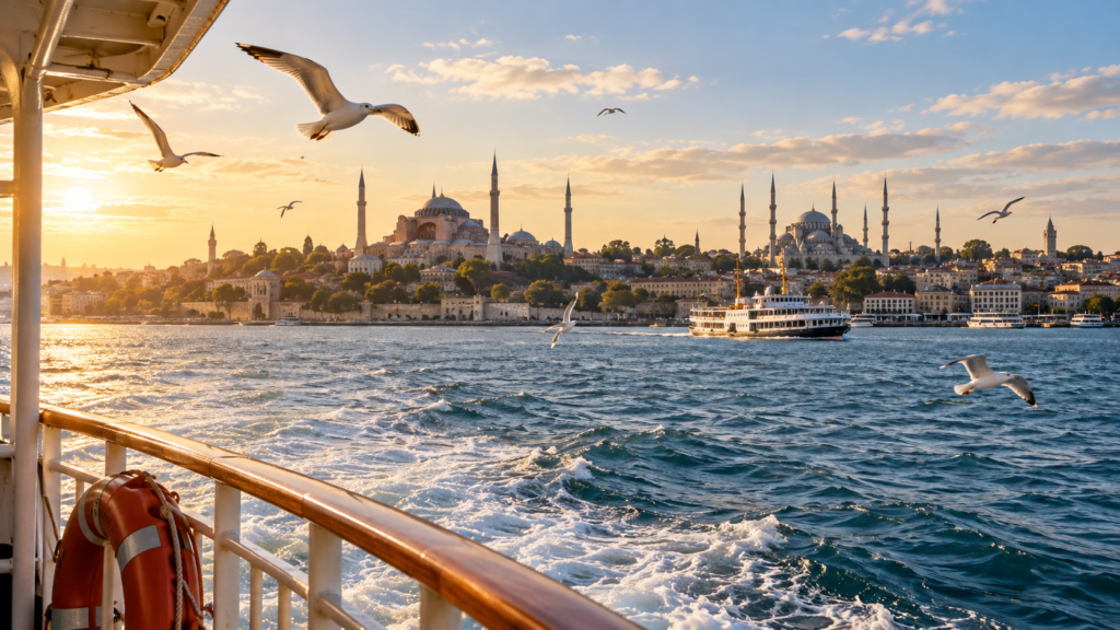 Destinations Istanbul skyline viewed from a Bosphorus ferry