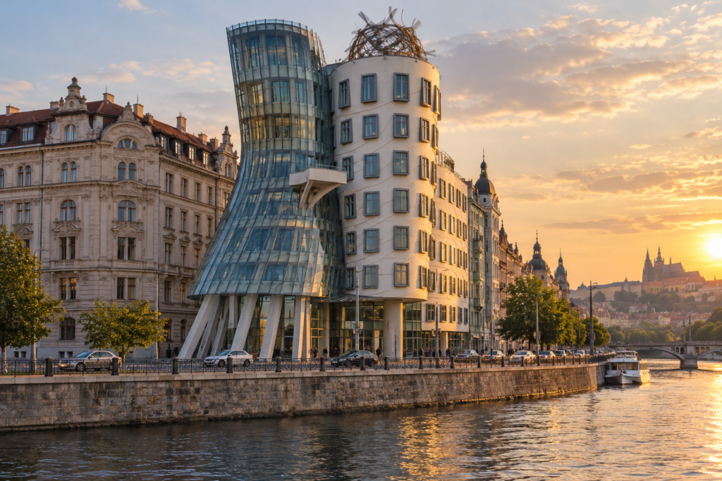 Destinations Dancing House beside the Vltava River in Prague