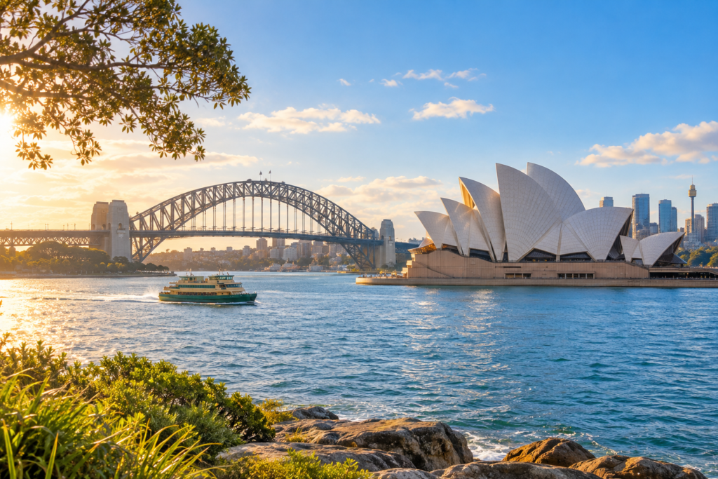 Destinations Sydney Opera House and Harbour Bridge at sunrise